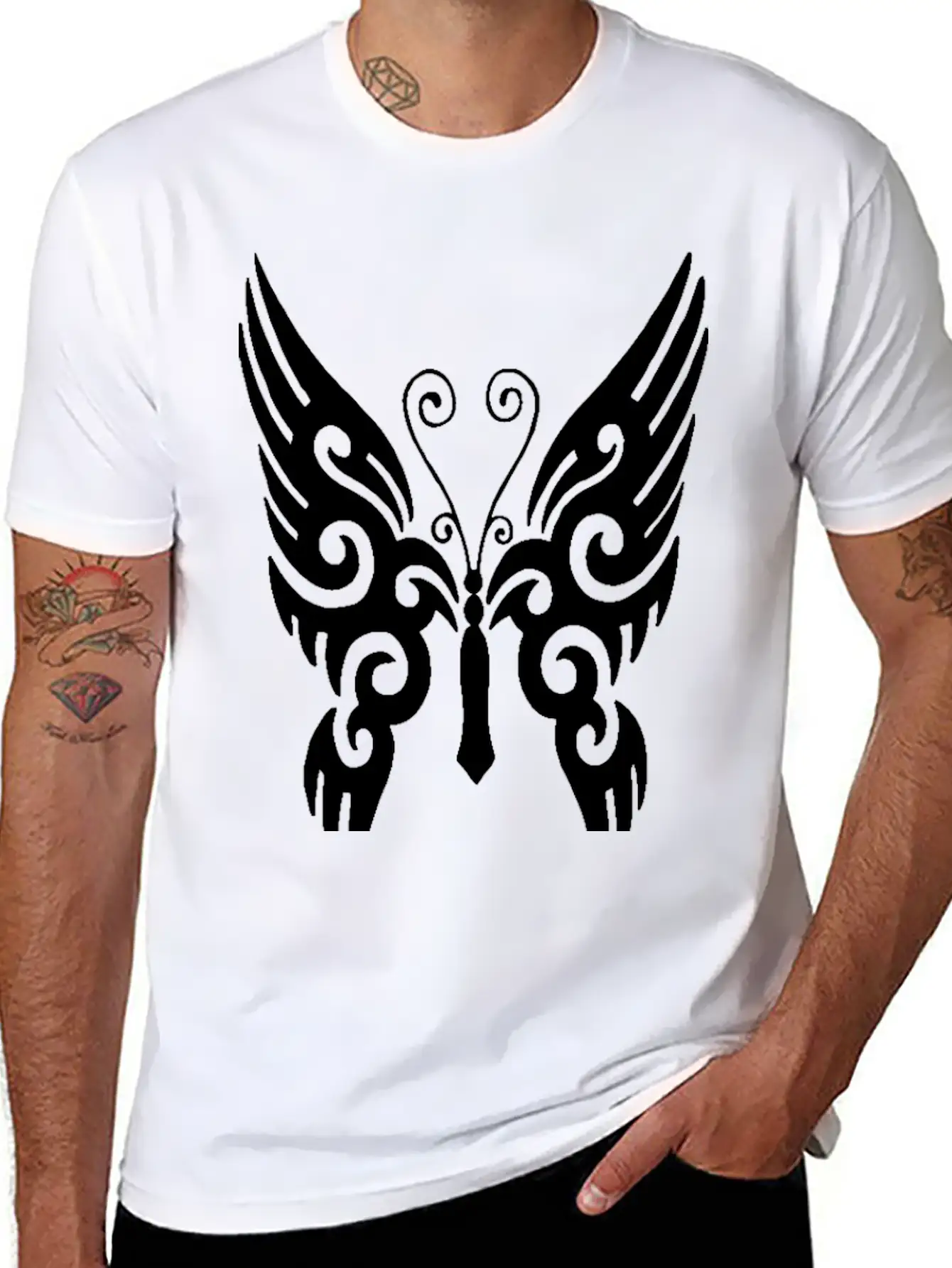 Butterfly Tribal Design Black Timeless Short Sleeve Tee – Comfy And Minimalist Design