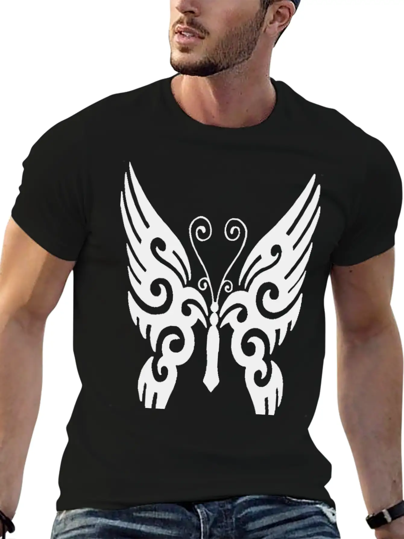 Butterfly Tribal Design Black Timeless Short Sleeve Tee – Comfy And Minimalist Design