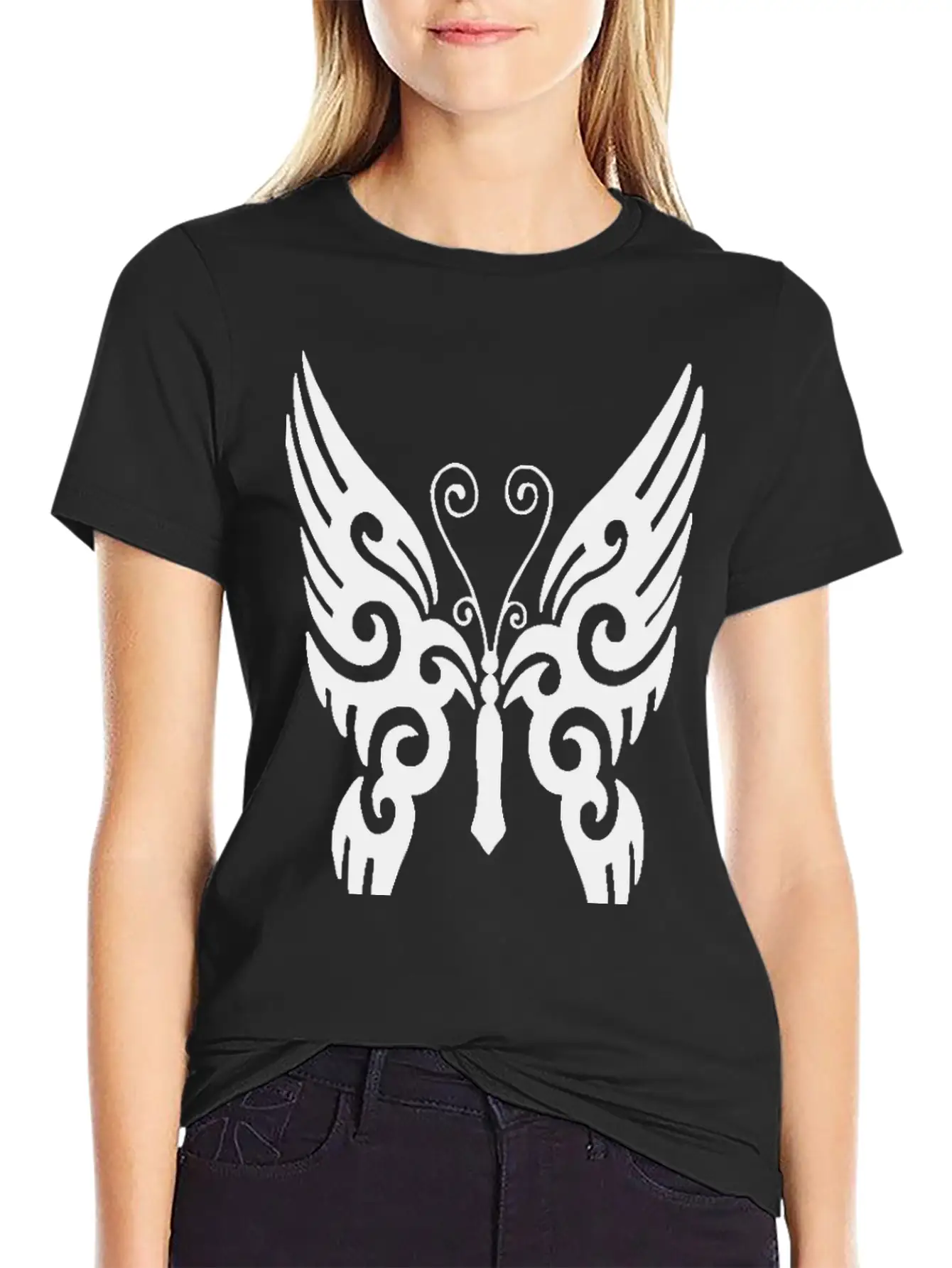 Butterfly Tribal Design Black Timeless Short Sleeve Tee – Comfy And Minimalist Design