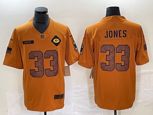 Men's Green Bay Packers Aaron Jones #33 Brown 2023 Salute To Service Retired Player Limited Jerseys