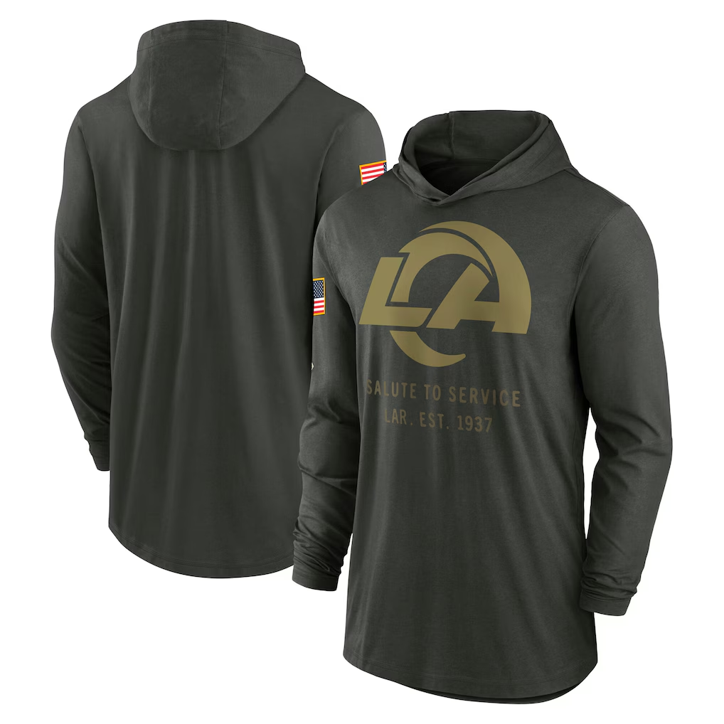 Men's Los Angeles Rams Forest Green 2025 Salute to Service Sideline Dri-FIT Lightweight Hooded Pullover