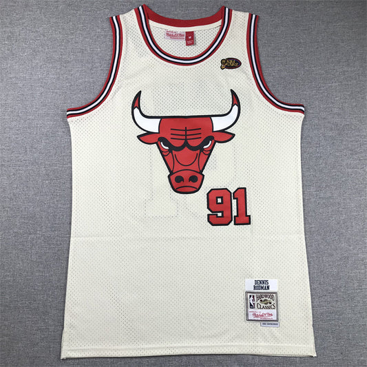 Men's Chicago Bulls Dennis Rodman #91 Cream Hardwood Classics Swingman Jerseys
