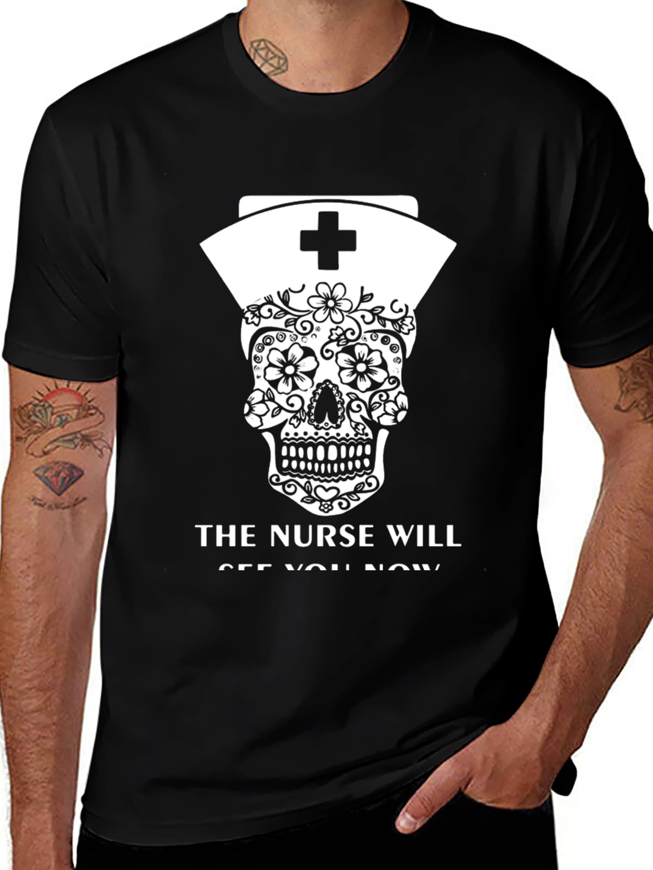 Nurse Skull Graphic Tee - Black T-Shirt