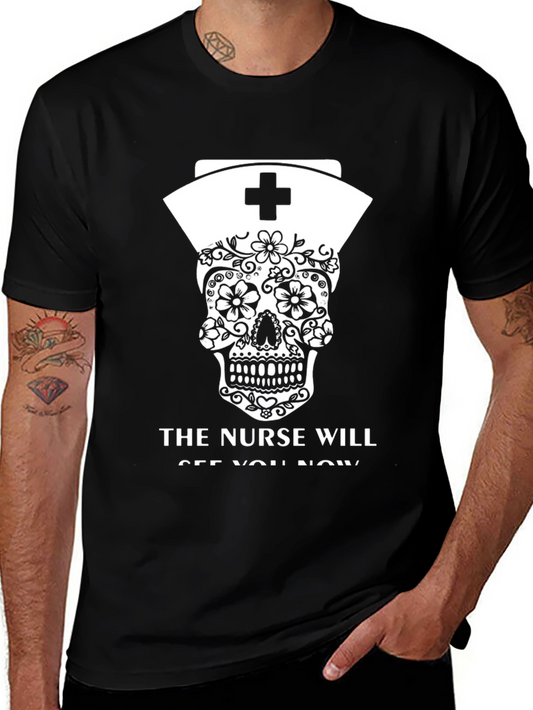 Nurse Skull Graphic Tee - Black T-Shirt