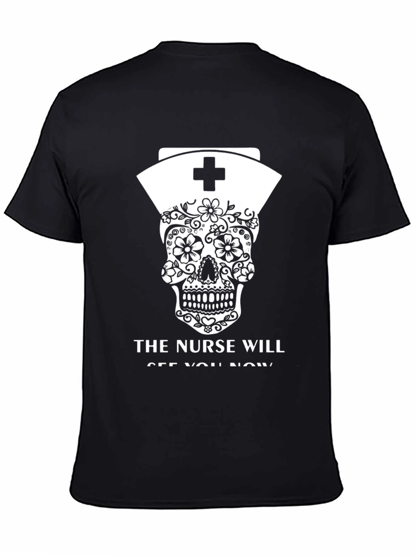 Nurse Skull Graphic Tee - Black T-Shirt