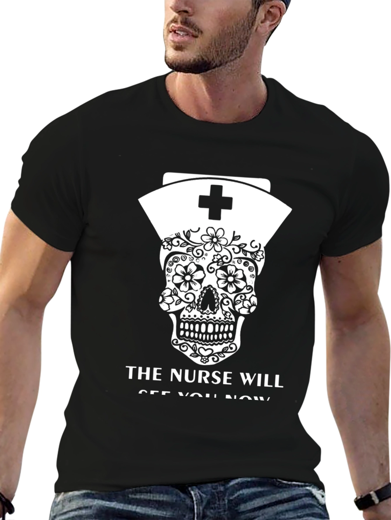 Nurse Skull Graphic Tee - Black T-Shirt