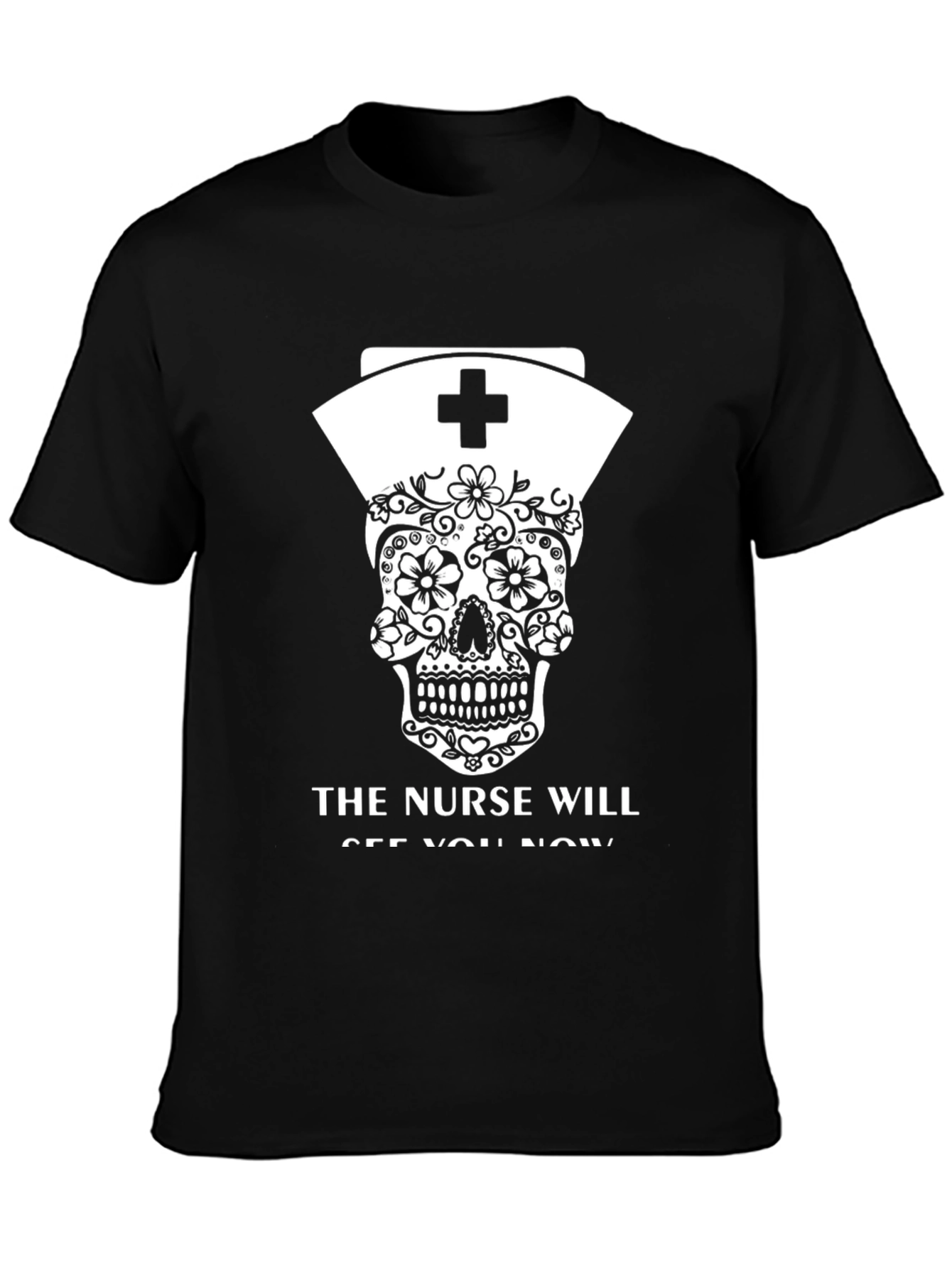 Nurse Skull Graphic Tee - Black T-Shirt