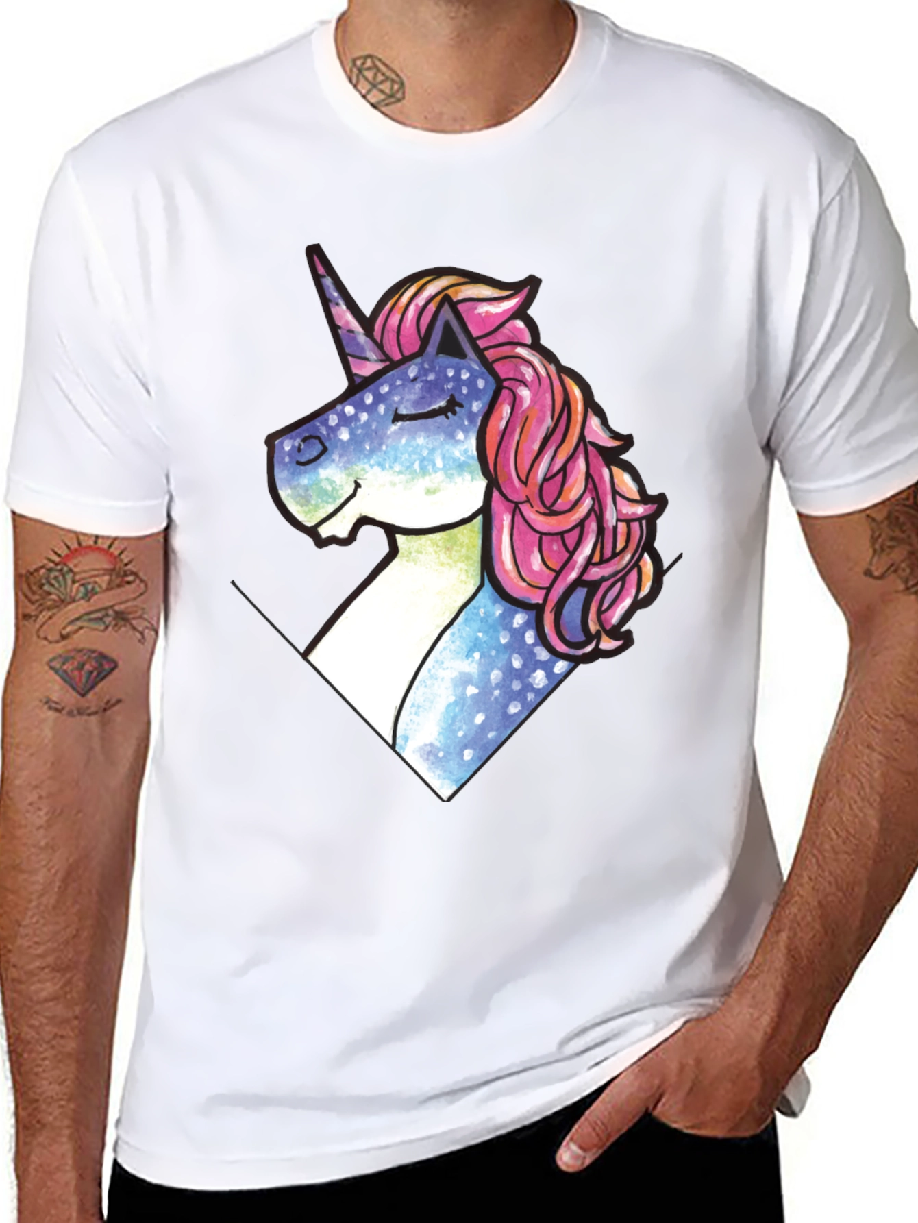 Unicorn Pocket Print Black T-Shirt