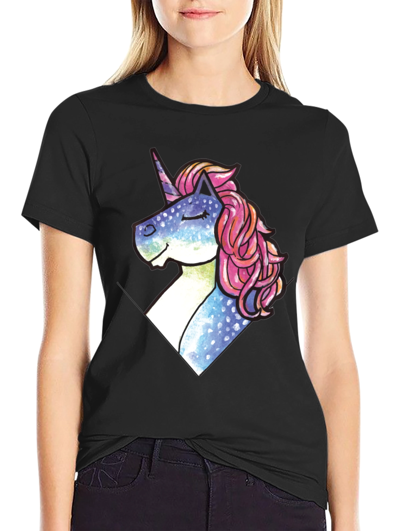 Unicorn Pocket Print Black T-Shirt