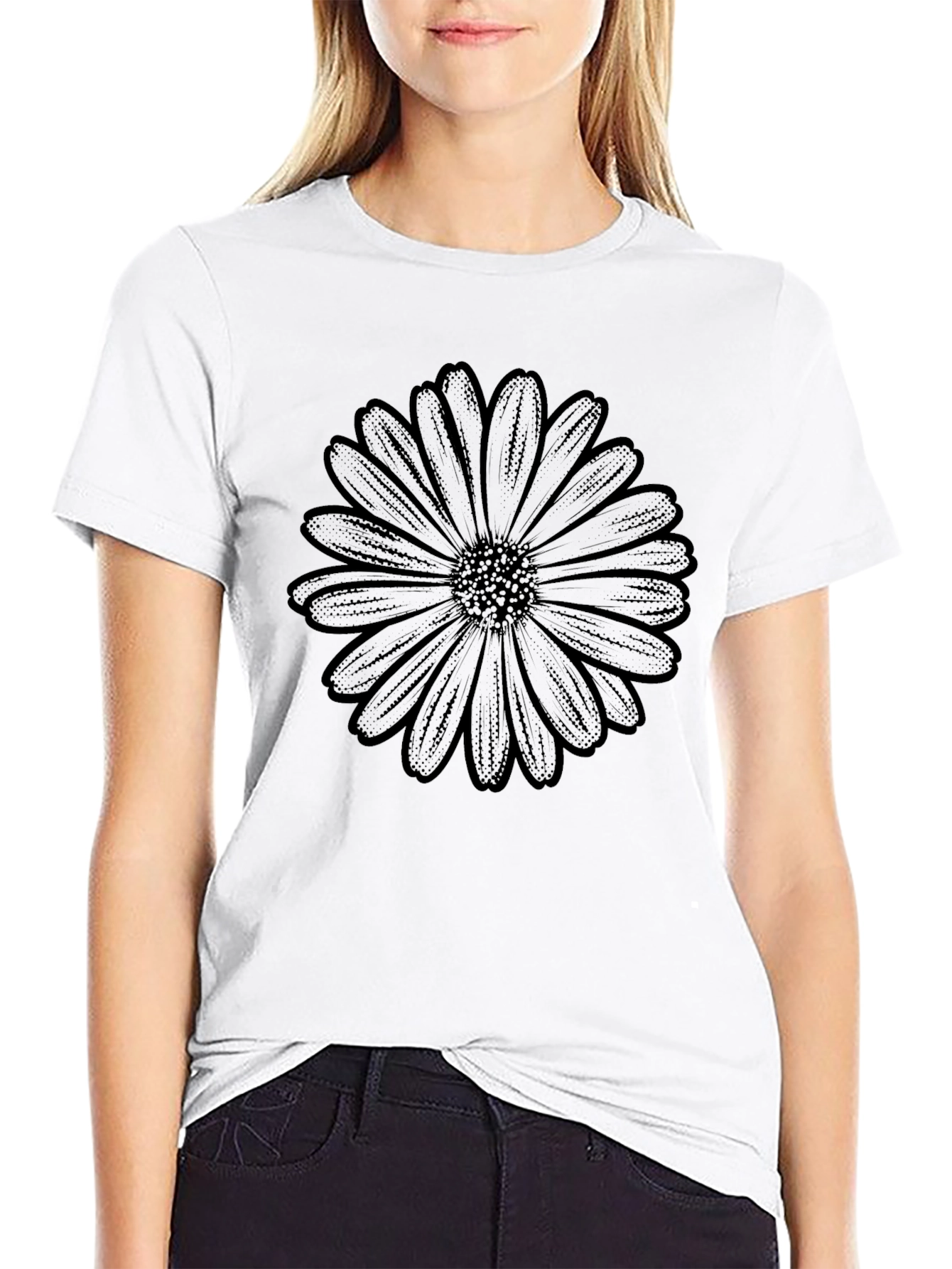 Black Flower Graphic Tee - Classic Style