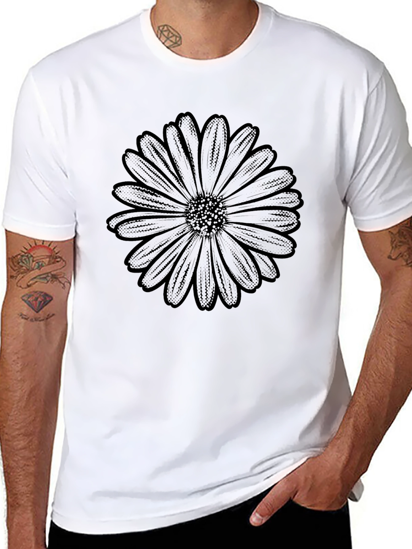 Black Flower Graphic Tee - Classic Style