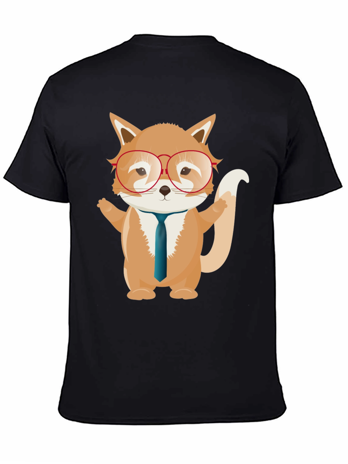 Fox with Glasses Graphic T-Shirt - Black