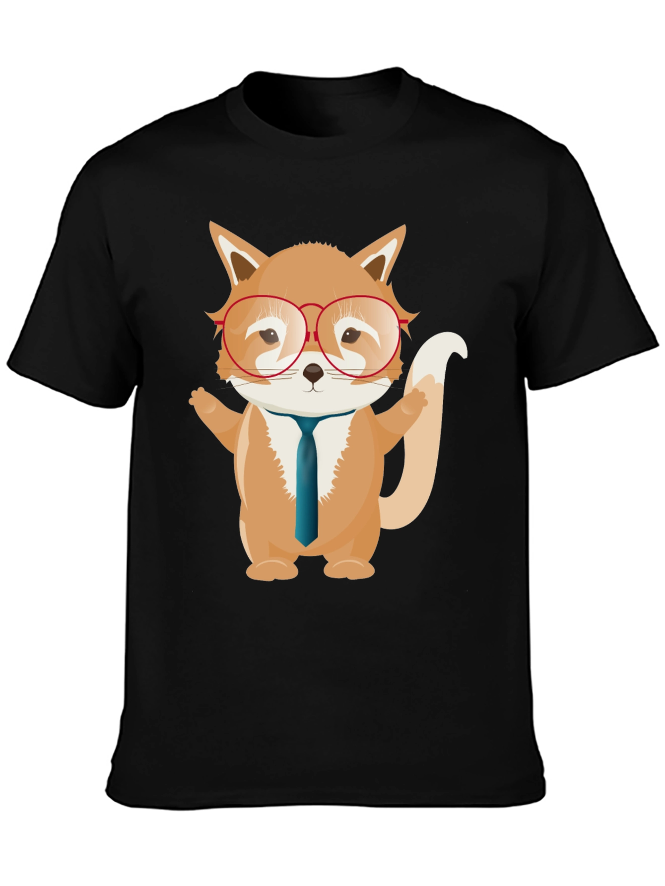 Fox with Glasses Graphic T-Shirt - Black