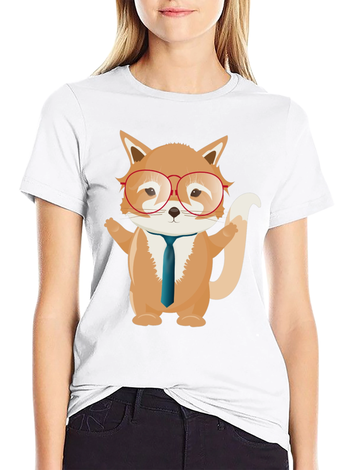 Fox with Glasses Graphic T-Shirt - Black