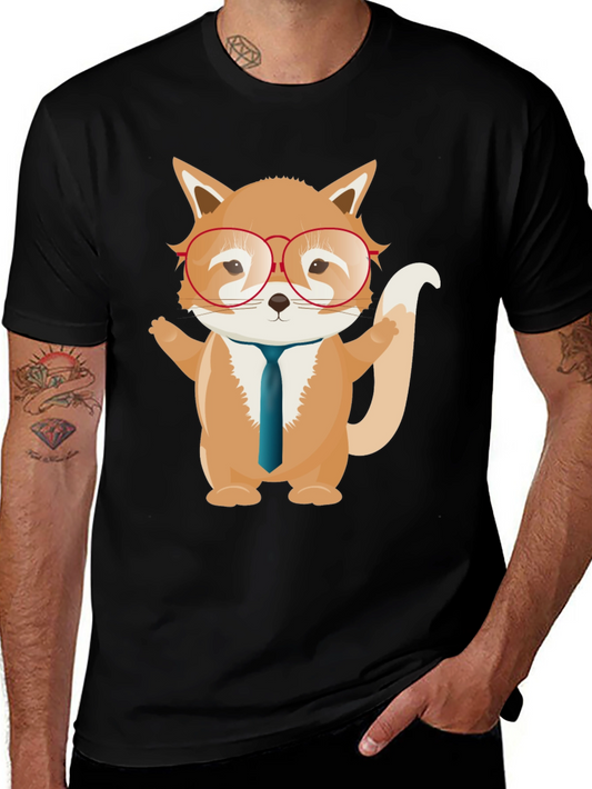 Fox with Glasses Graphic T-Shirt - Black