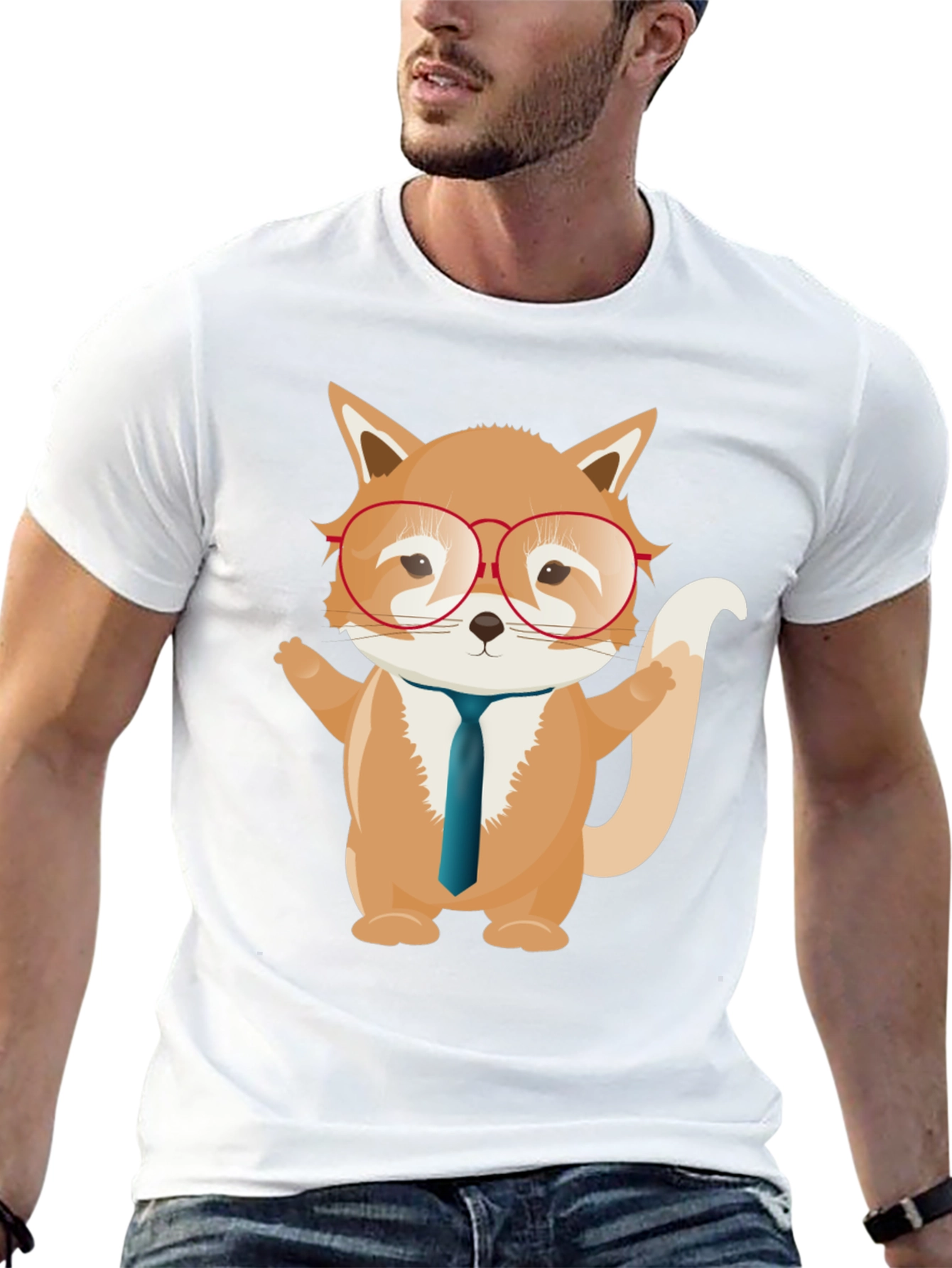 Fox with Glasses Graphic T-Shirt - Black