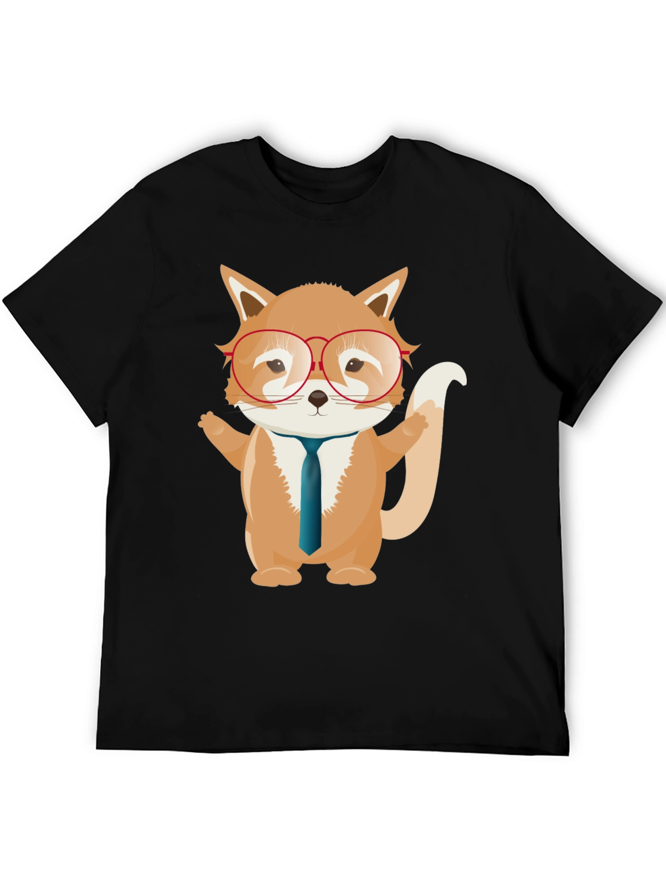 Fox with Glasses Graphic T-Shirt - Black