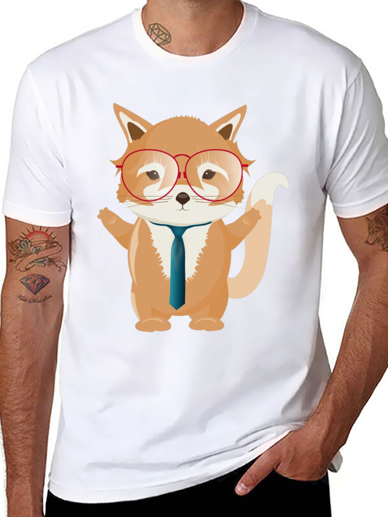 Fox with Glasses Graphic T-Shirt - Black