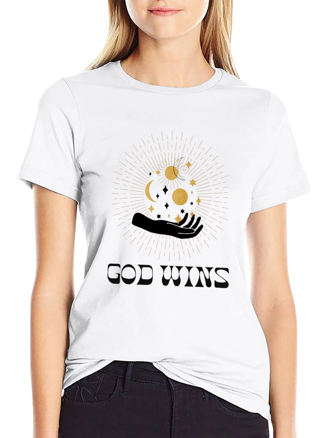 Mystic Hand & Celestial Print Graphic T-Shirt