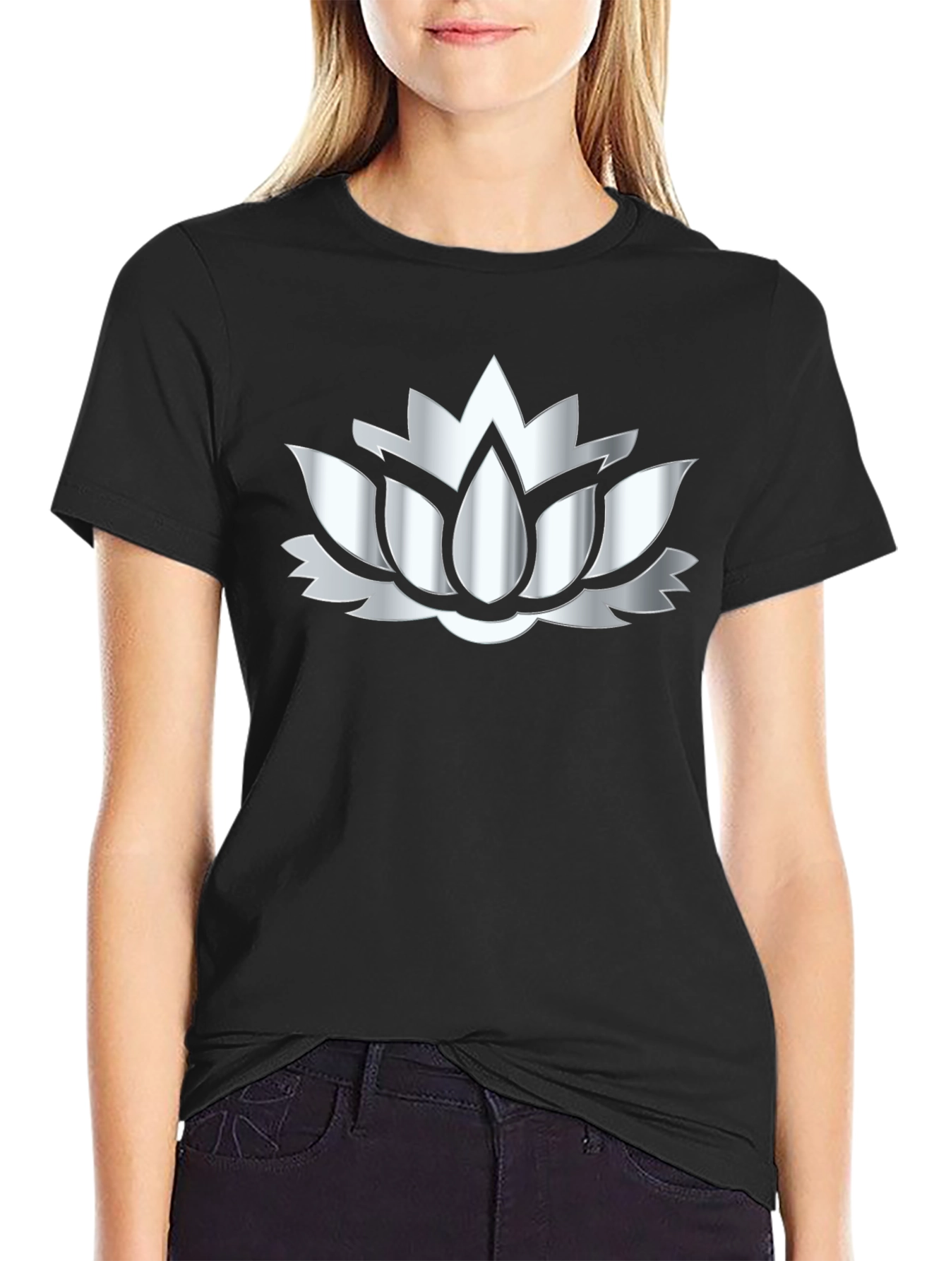 Lotus Flower Graphic Black T-Shirt