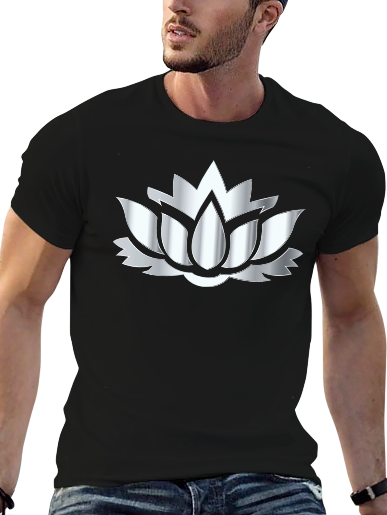 Lotus Flower Graphic Black T-Shirt