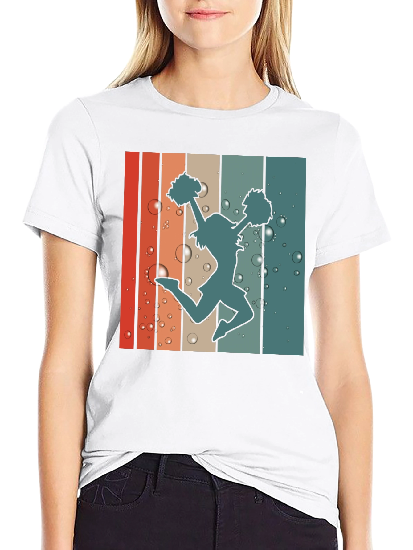 Retro Cheerleader Graphic T-Shirt - Black