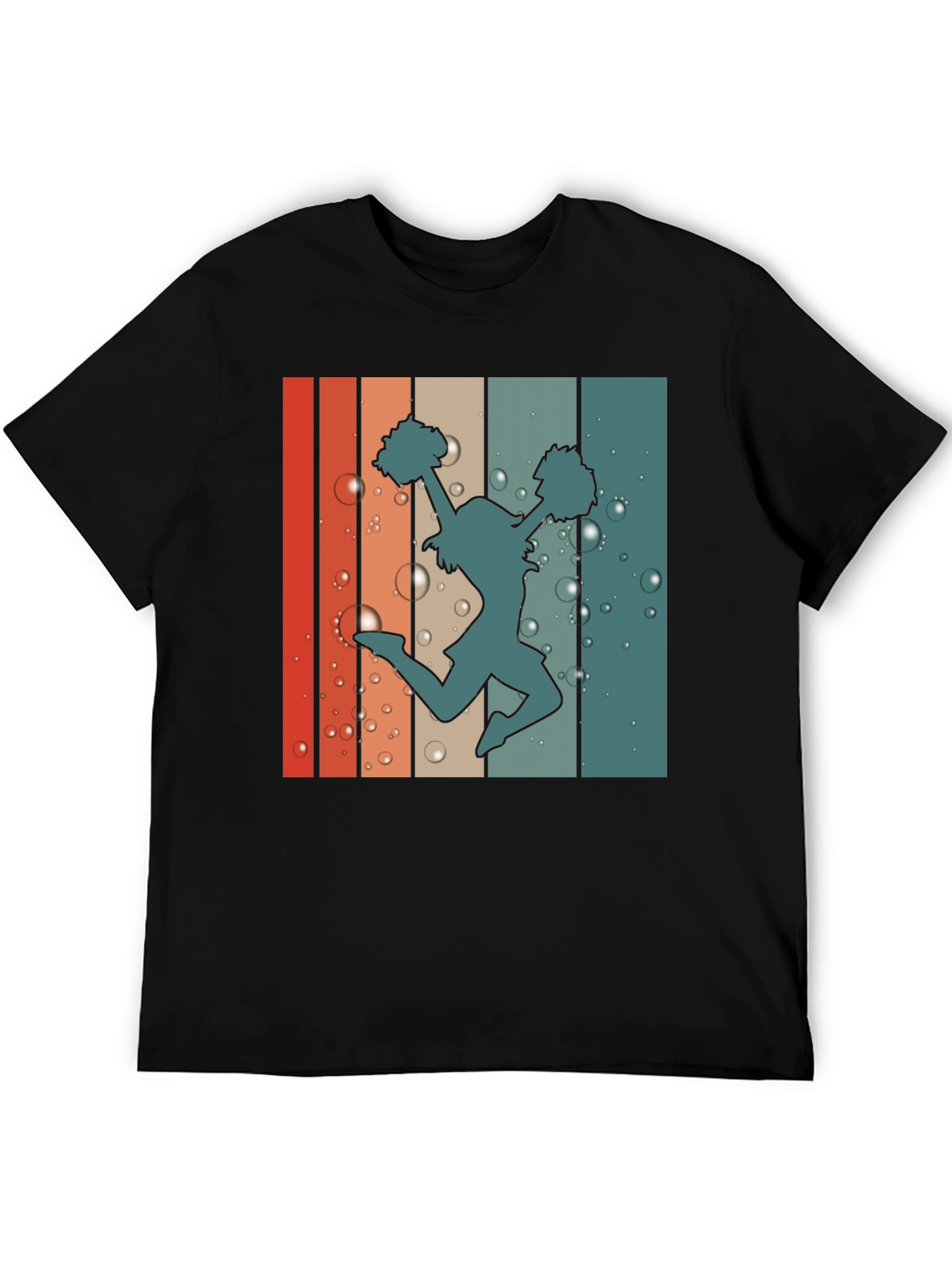 Retro Cheerleader Graphic T-Shirt - Black