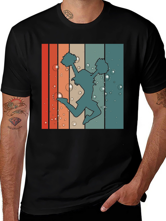 Retro Cheerleader Graphic T-Shirt - Black