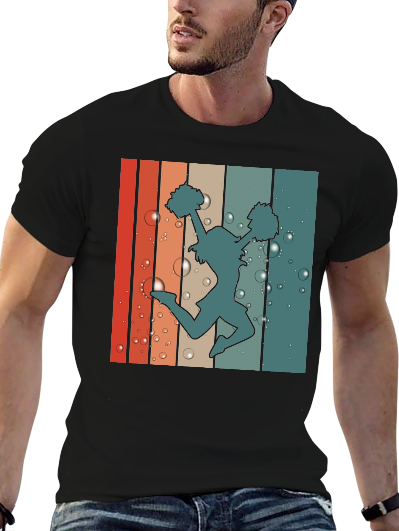 Retro Cheerleader Graphic T-Shirt - Black