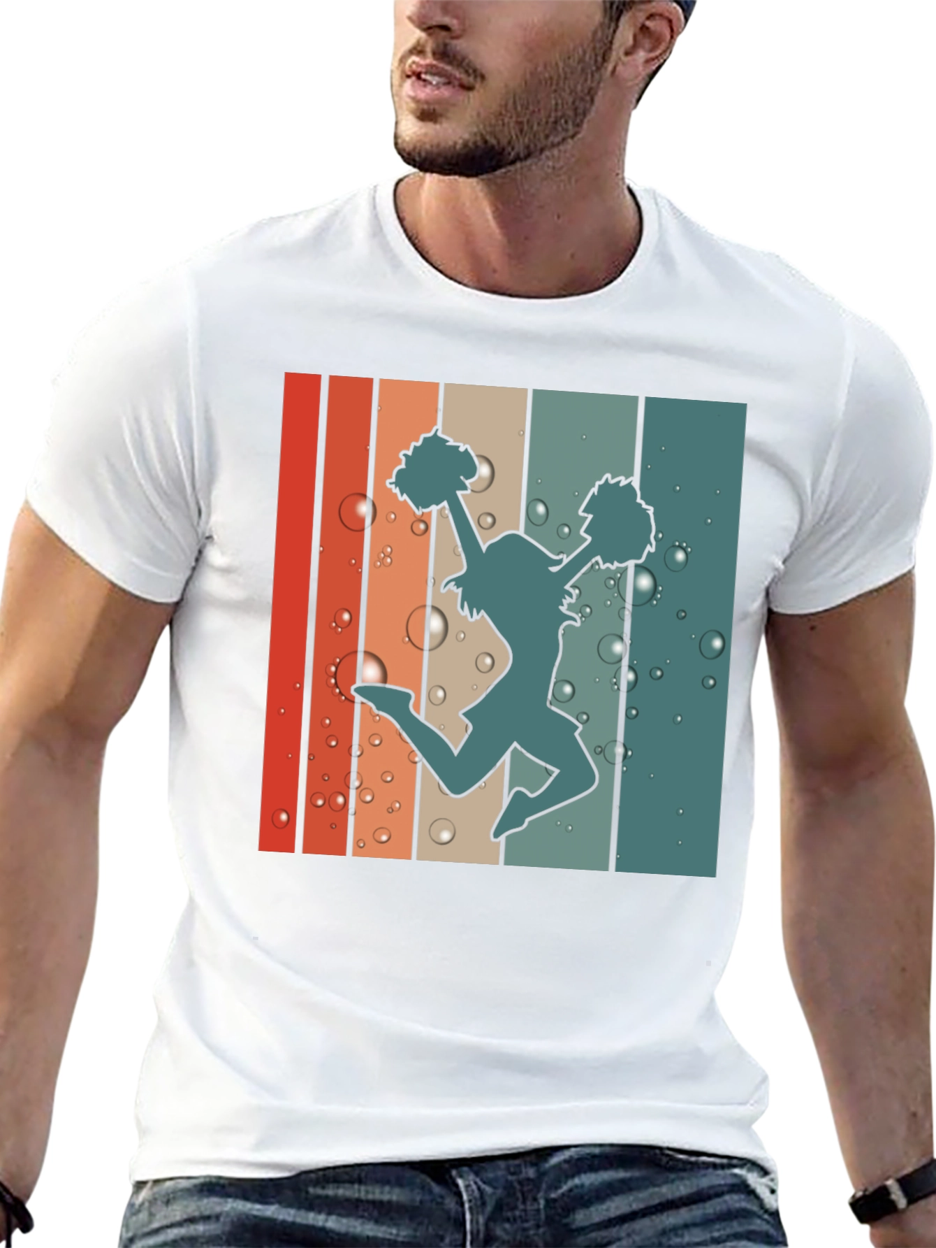 Retro Cheerleader Graphic T-Shirt - Black