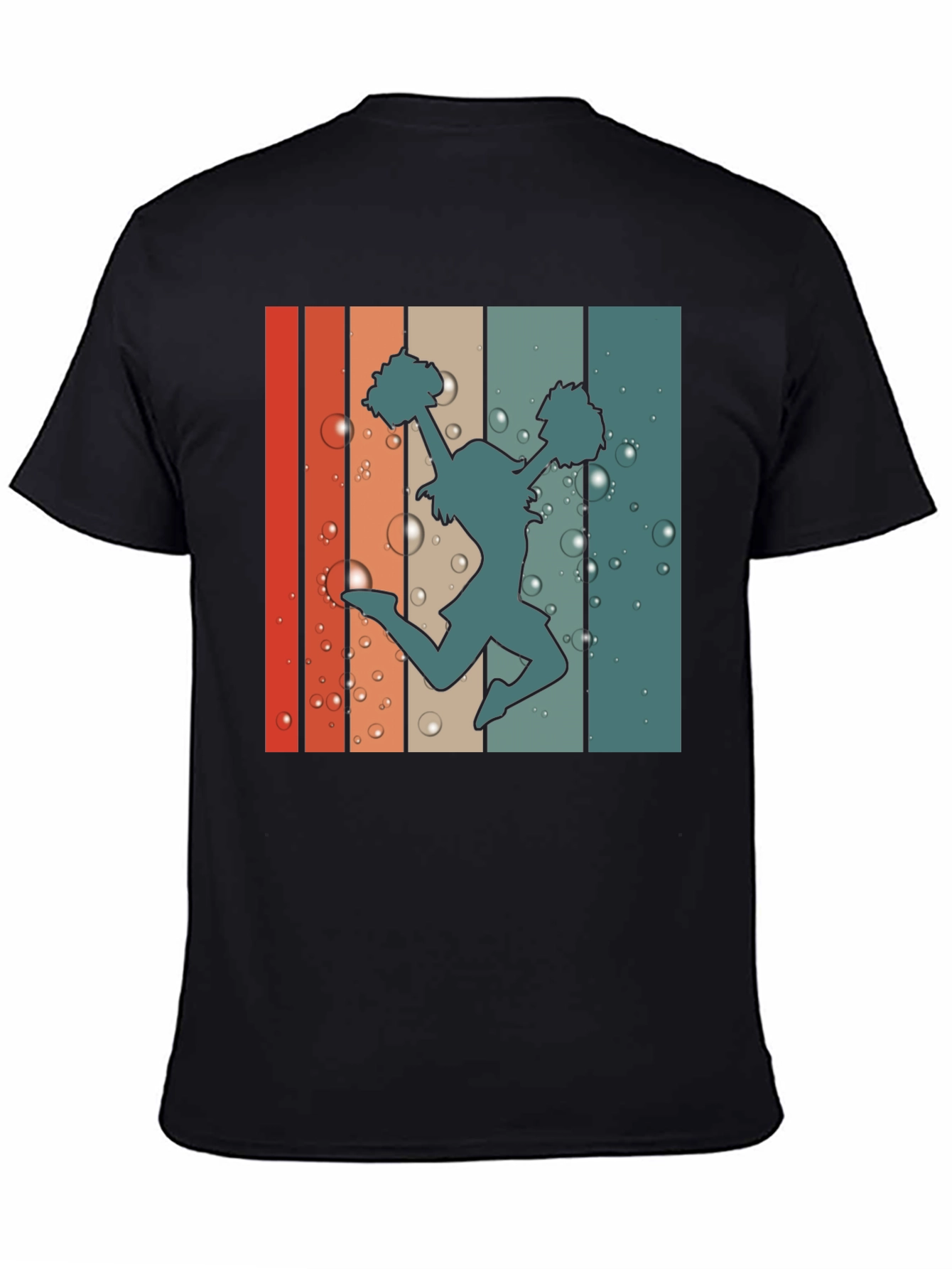 Retro Cheerleader Graphic T-Shirt - Black