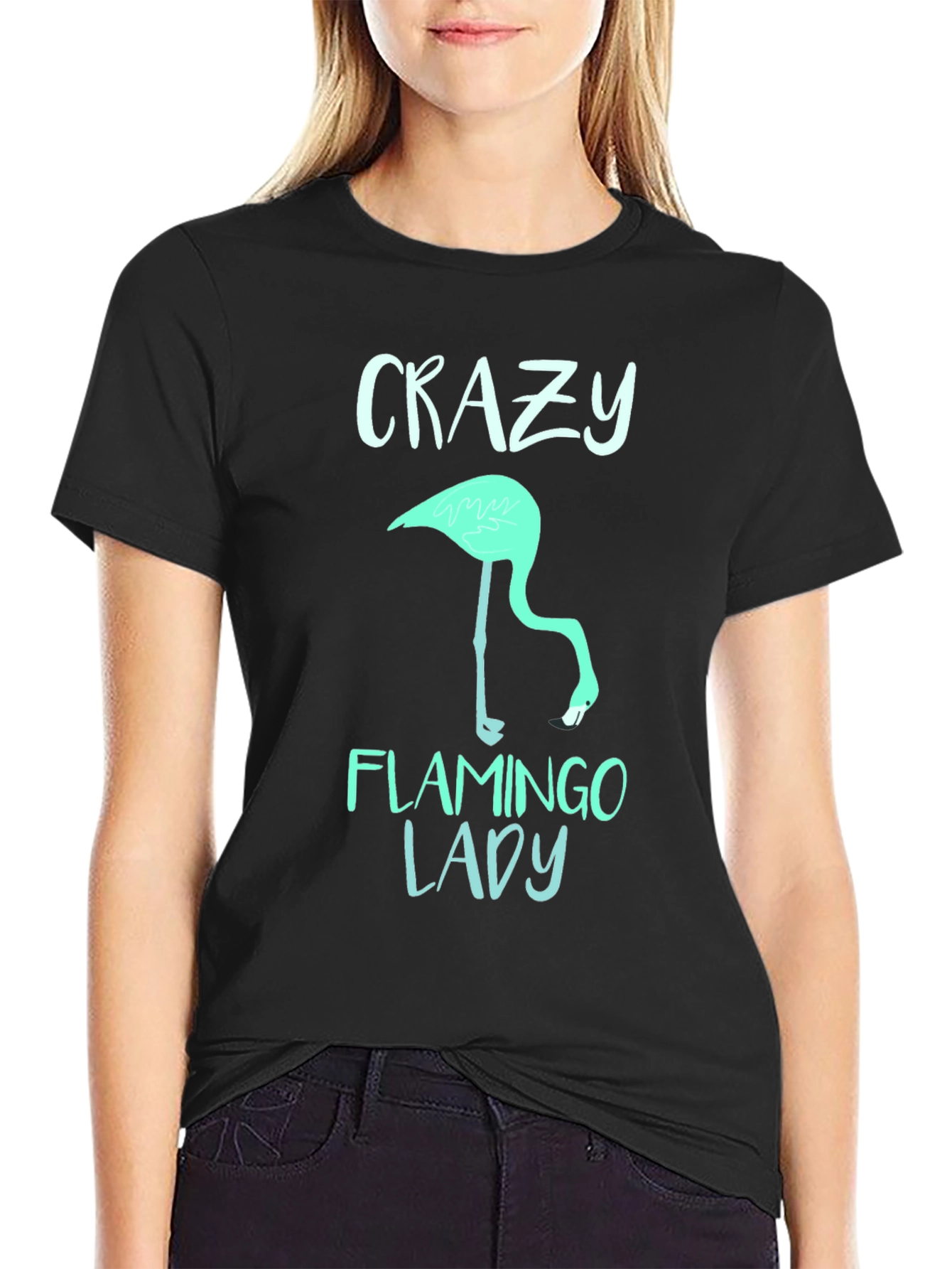 Crazy Flamingo Lady T-Shirt - Fun Graphic Tee