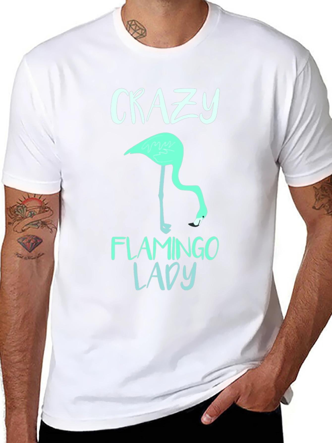 Crazy Flamingo Lady T-Shirt - Fun Graphic Tee