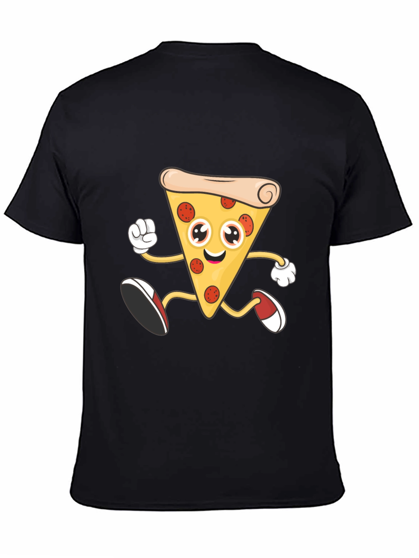 Pizza Slice Cartoon Graphic T-Shirt - Black