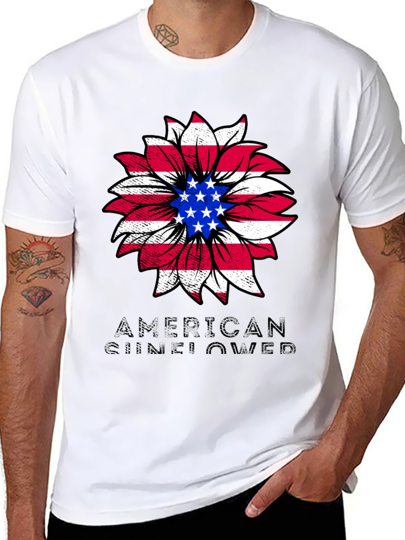 American Sunflower Graphic Tee - Patriotic Style