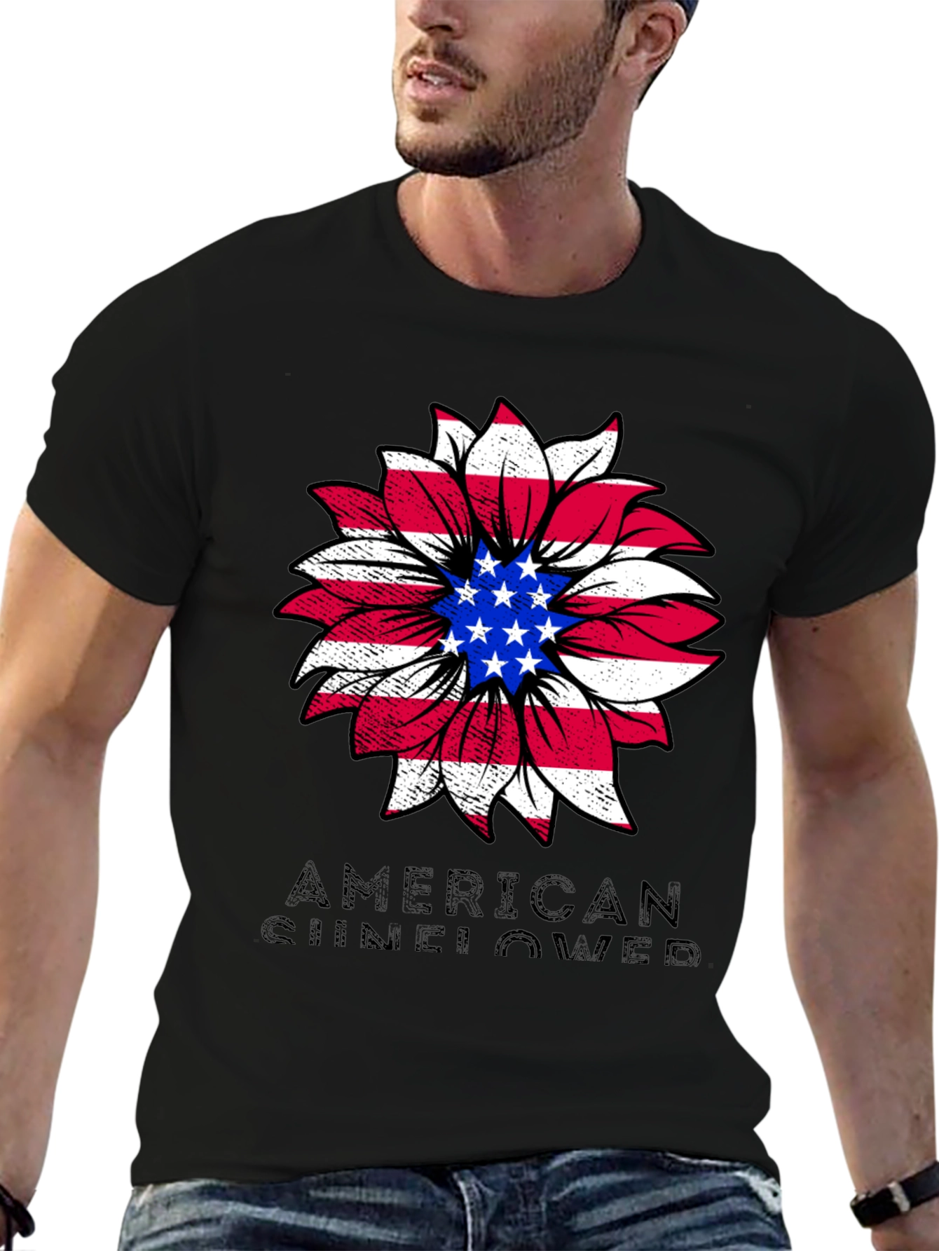 American Sunflower Graphic Tee - Patriotic Style