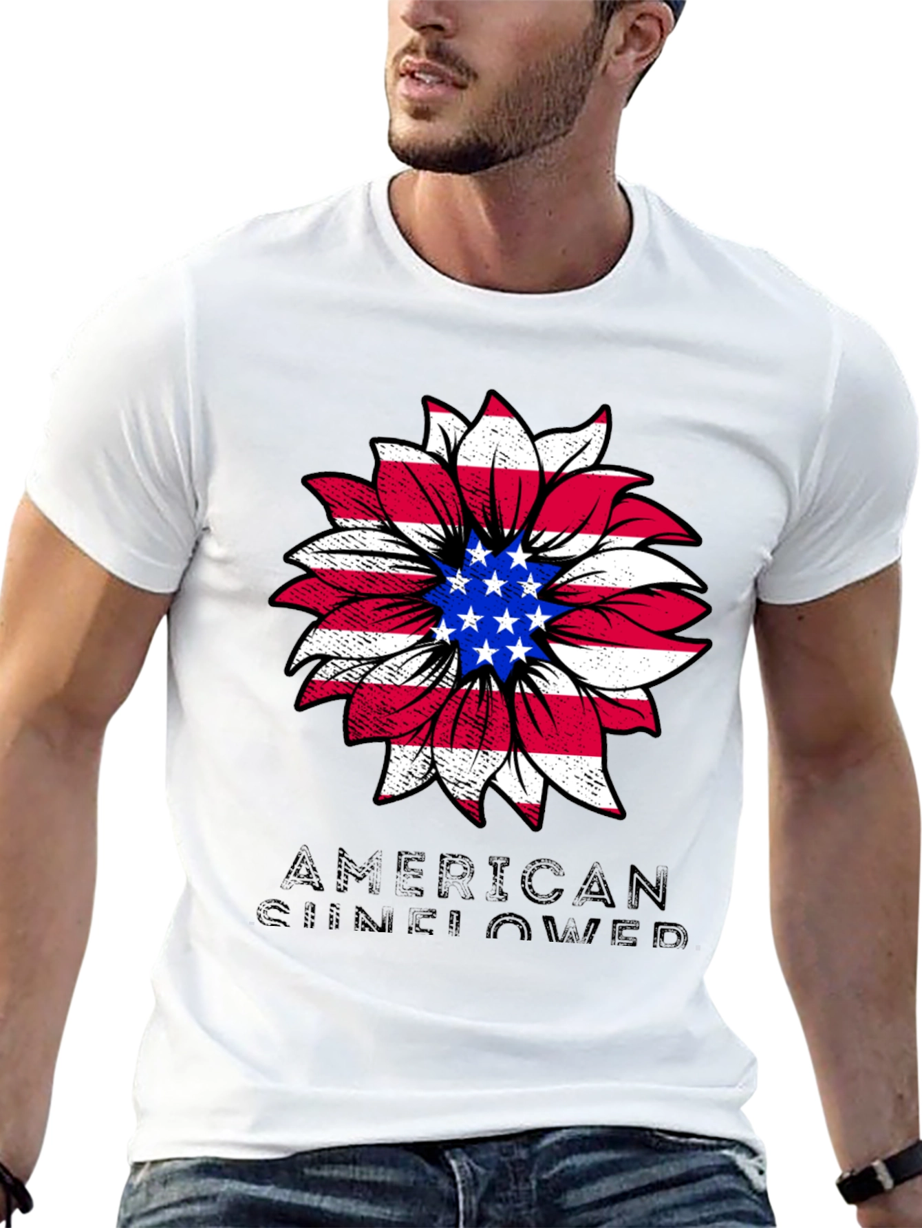 American Sunflower Graphic Tee - Patriotic Style
