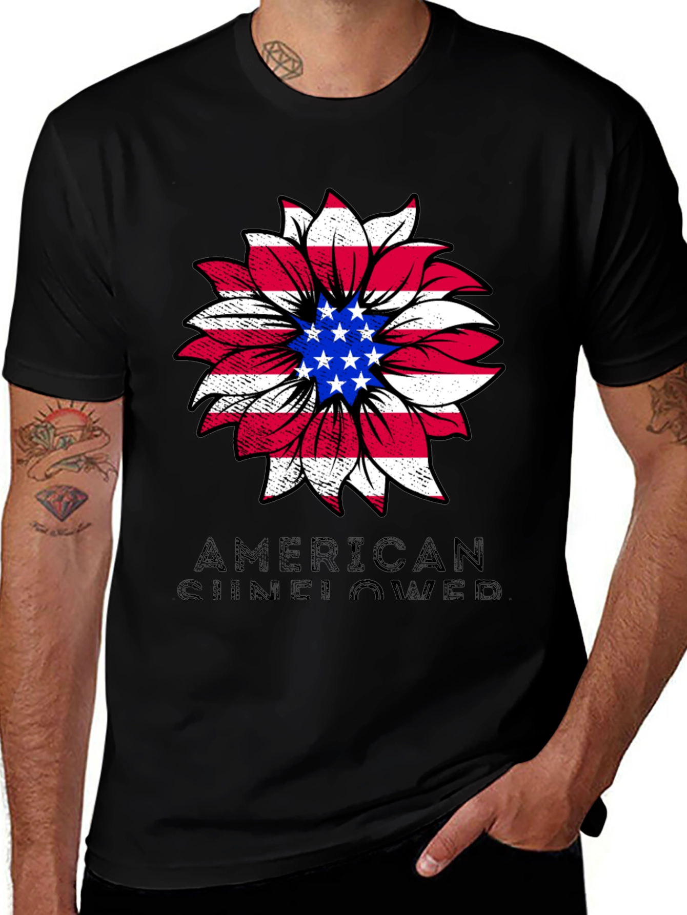 American Sunflower Graphic Tee - Patriotic Style
