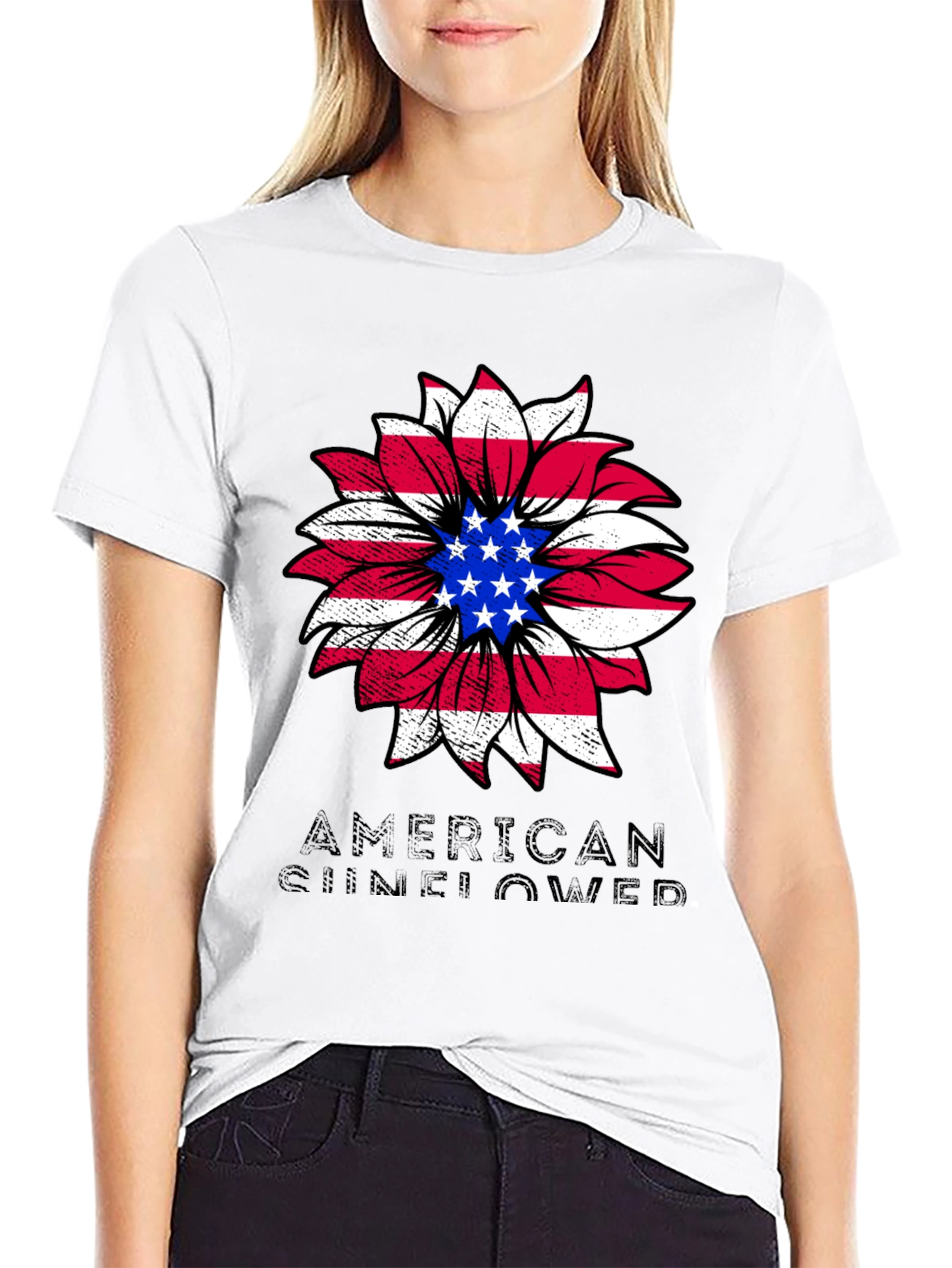 American Sunflower Graphic Tee - Patriotic Style