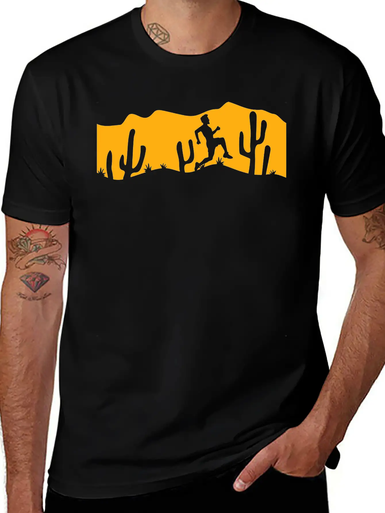 Cacti Desert Man Running Fast Funny Running Fun Unisex Short Sleeve Soft Cotton T-Shirt – Casual Everyday Wear