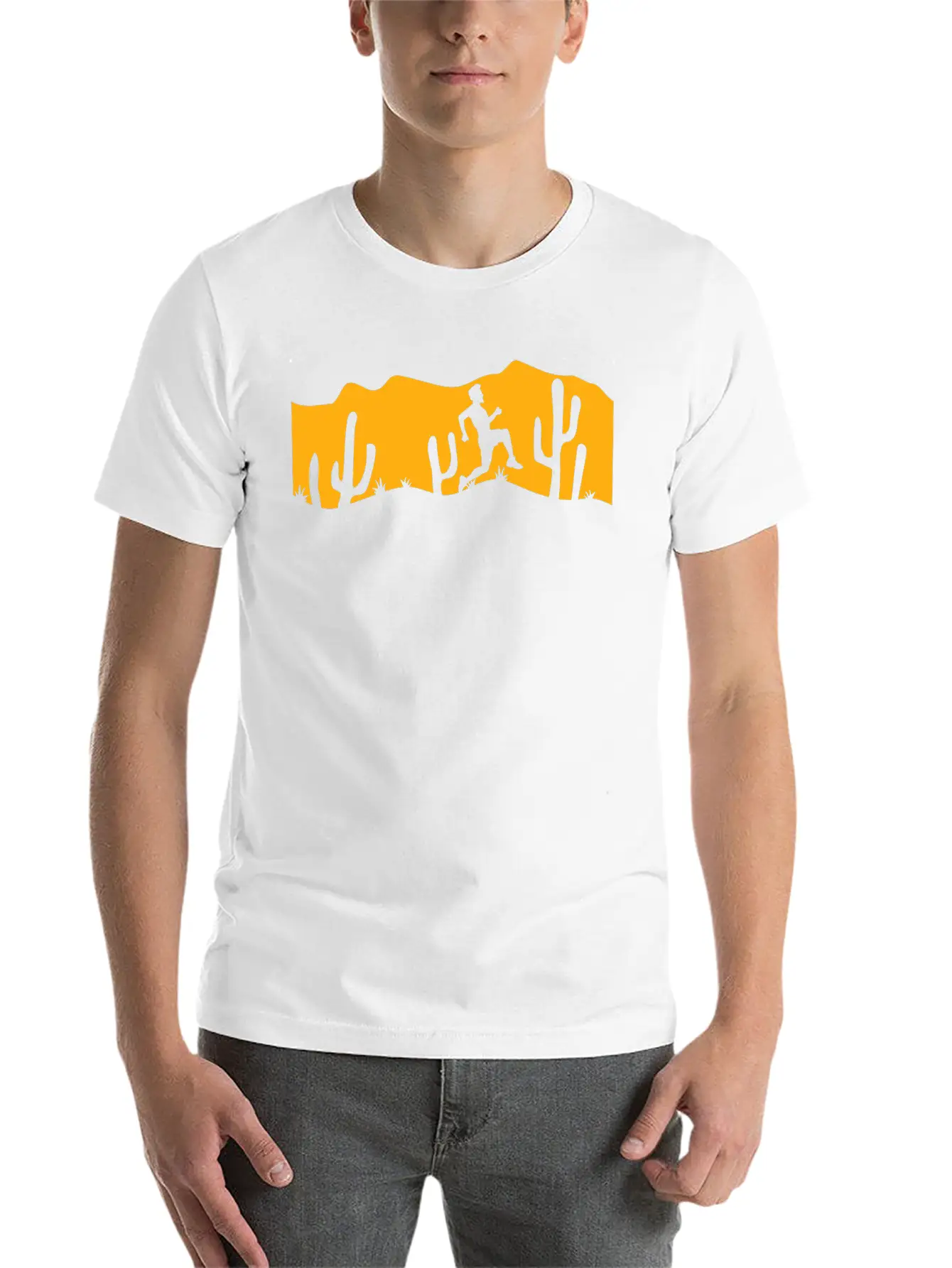 Cacti Desert Man Running Fast Funny Running Fun Unisex Short Sleeve Soft Cotton T-Shirt – Casual Everyday Wear