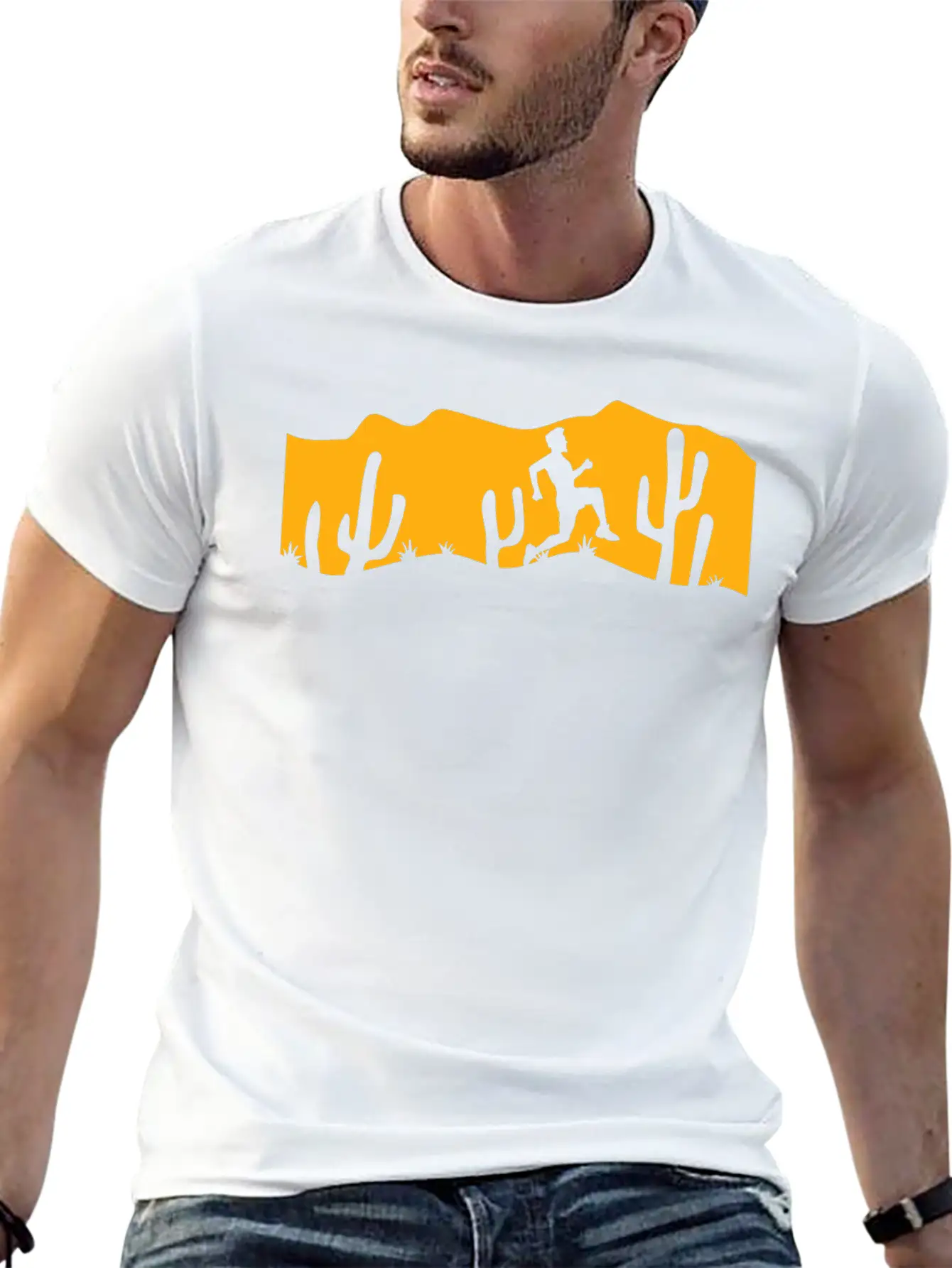 Cacti Desert Man Running Fast Funny Running Fun Unisex Short Sleeve Soft Cotton T-Shirt – Casual Everyday Wear