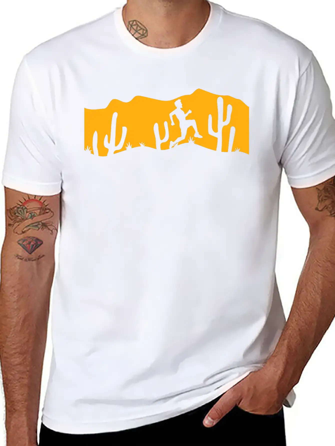 Cacti Desert Man Running Fast Funny Running Fun Unisex Short Sleeve Soft Cotton T-Shirt – Casual Everyday Wear