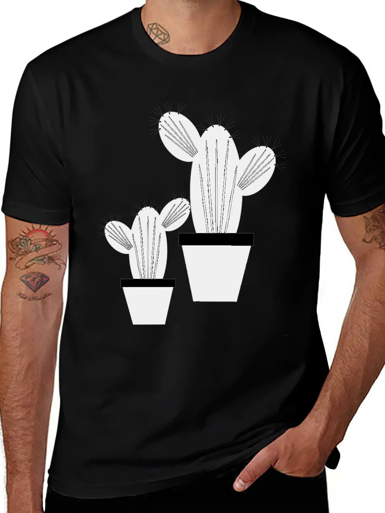 Cactus Grayscale Stylish Everyday T-Shirt – Unisex Basic Cotton Tee