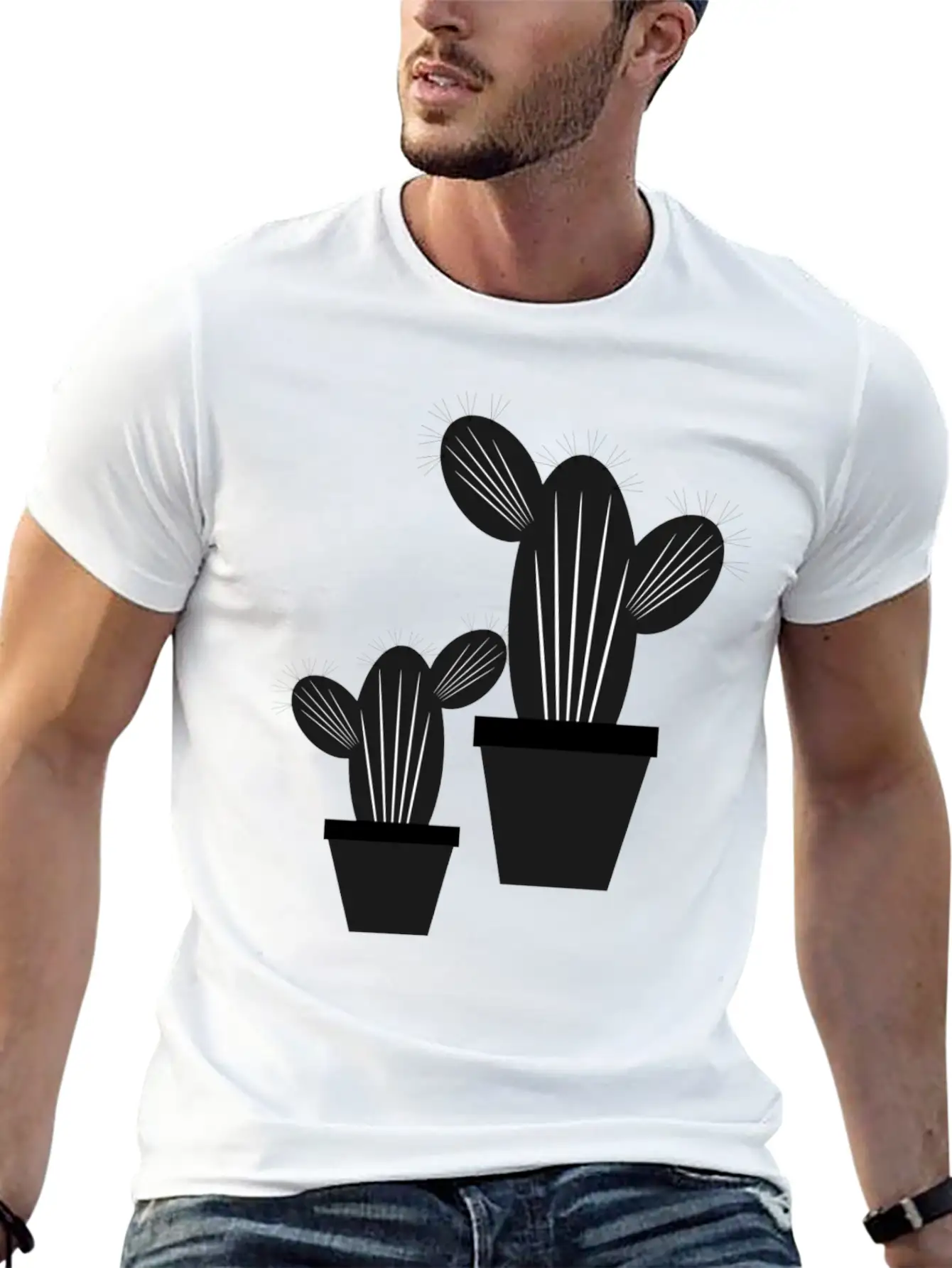 Cactus Grayscale Stylish Everyday T-Shirt – Unisex Basic Cotton Tee