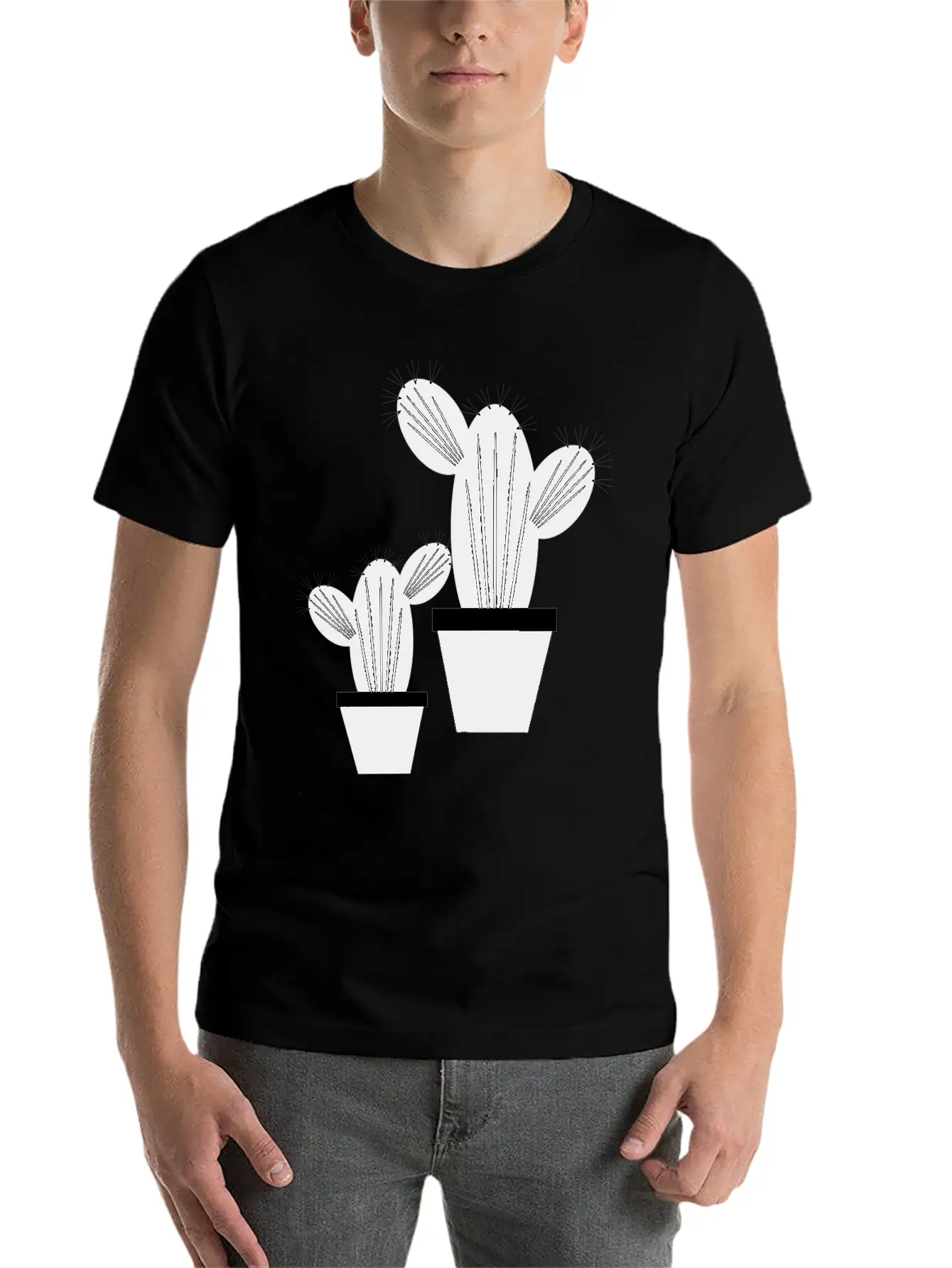 Cactus Grayscale Stylish Everyday T-Shirt – Unisex Basic Cotton Tee