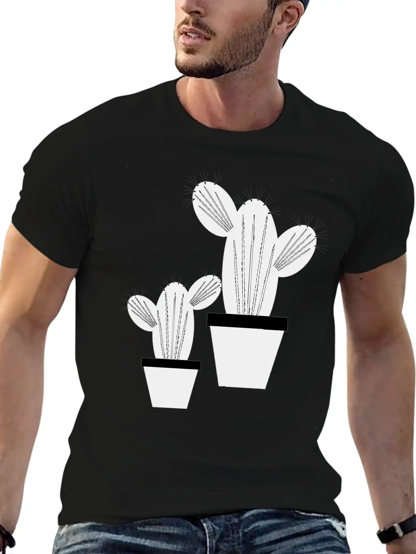 Cactus Grayscale Stylish Everyday T-Shirt – Unisex Basic Cotton Tee