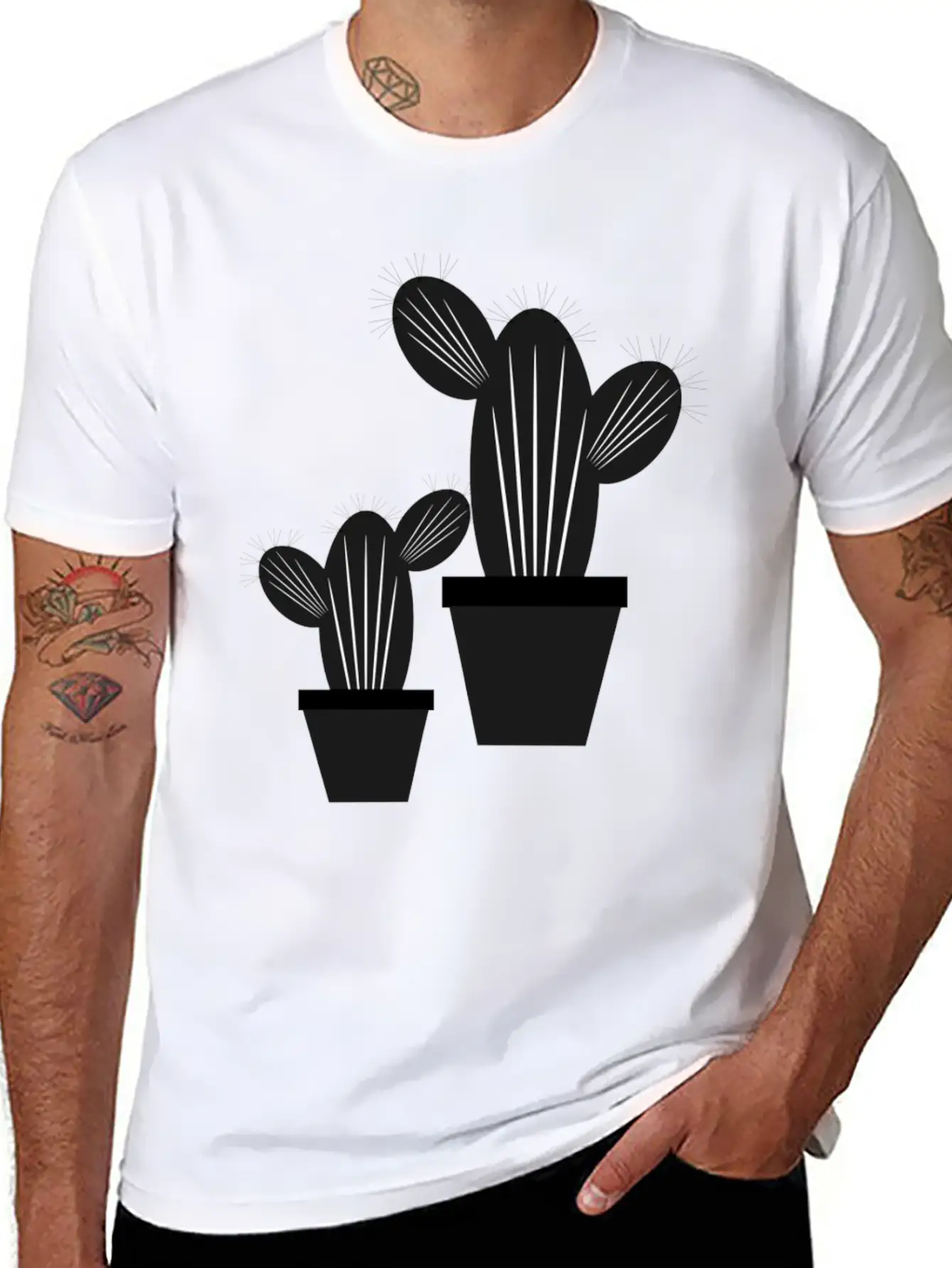 Cactus Grayscale Stylish Everyday T-Shirt – Unisex Basic Cotton Tee