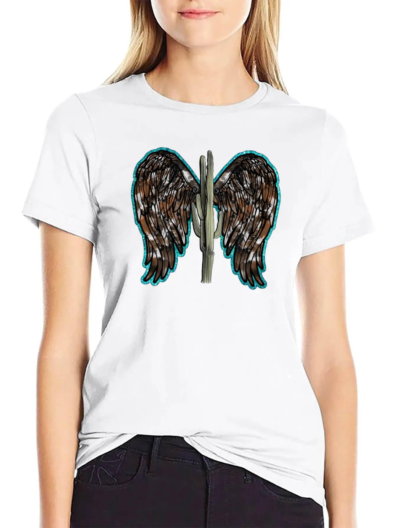Cactus Wing Turquoise Unisex Short Sleeve Soft Cotton T-Shirt – Casual Everyday Wear