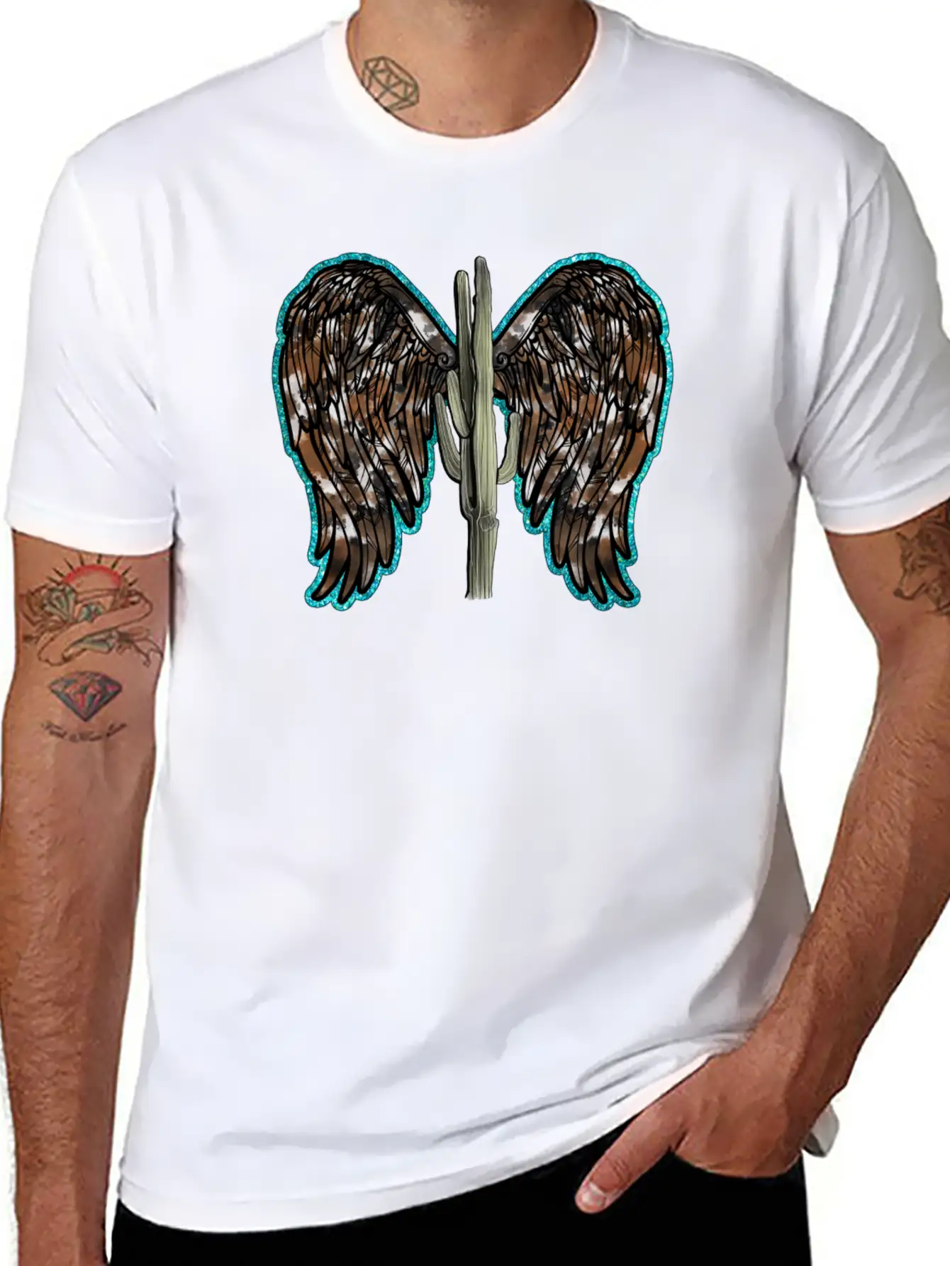 Cactus Wing Turquoise Unisex Short Sleeve Soft Cotton T-Shirt – Casual Everyday Wear